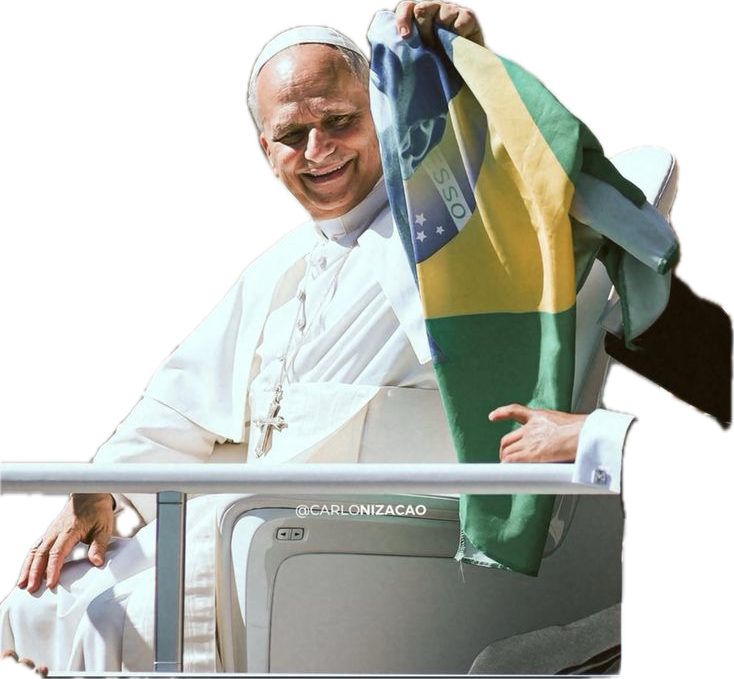 O Papa segurando uma bandeira do Brasil
